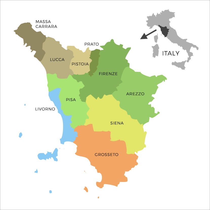 Provinces of Tuscany in Italy.